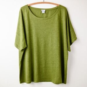 Chico's East West Linen Tee Top Womens 4 XXL Green Minimalist Normcore Chic